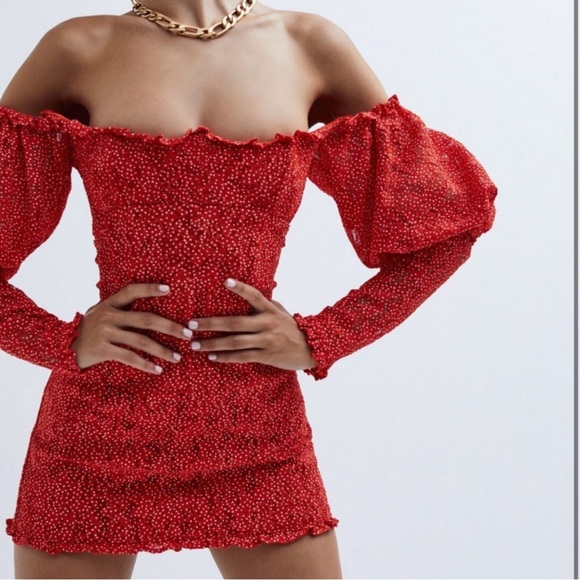 For love and lemons Clarisse off the shoulder red mini dress lightly worn - Picture 1 of 4